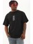 Unisex Oversize Baskılı Bisiklet Yaka T-Shirt - Siyah 2