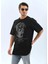 Unisex Oversize Taşlı Bisiklet Yaka T-Shirt - Siyah 2