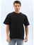Unisex Oversize Düz Bisiklet Yaka T-Shirt - Siyah 2