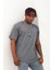 Unisex Oversize Baskılı Bisiklet Yaka T-Shirt - Füme 2