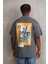 Unisex Baskılı Oversize T-Shirt - Füme 3