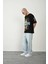 Unisex Baskılı Bisiklet Yaka Oversize T-Shirt - Siyah 1