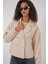 9117 Kruvaze Yaka Crop Ceket - Bej 3