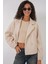 9117 Kruvaze Yaka Crop Ceket - Bej 4