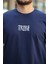 Lacivert Tribe Baskı Detaylı Sıfır Yaka Kısa Kollu Oversize Tişört- 2503 3