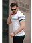 Beyaz Çizgili ve Fermuar Detalı Polo Yaka Triko Kısa Kollu Tişört 2512 3