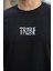 Siyah Tribe Baskı Detaylı Sıfır Yaka Kısa Kollu Oversize Tişört- 2503 3