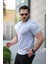 Gri Önü Düğmeli Sıfır Yaka Kısa Kollu Regular Fit Tişört- 2510 2