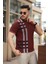 Bordo Baskı Detaylı Polo Yaka Kısa Kollu Tişört -2519 1