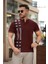 Bordo Baskı Detaylı Polo Yaka Kısa Kollu Tişört -2519 2