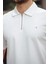Beyaz Basic Fermuar Detaylı Polo Yaka Kısa Kollu Tişört 2501 3