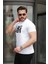 Beyaz Baskılı Sıfır Yaka Regular Fit Kısa Kollu Tişört -2509 3