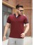 Bordo Nakışlı V Polo Yaka Kısa Kollu TIŞÖRT-2524 1