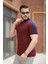 Bordo Nakışlı V Polo Yaka Kısa Kollu TIŞÖRT-2524 2