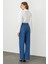 Mavi Önden Çapraz Düğme Detaylı Yüksek Bel Wide Leg Jean 5