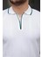Beyaz Petek Dokulu Fermuarlı Polo Yaka Triko Kısa Kollu Tişört 2511 2