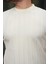 Ekru Sıfır Yaka Kabartma Triko Kısa Kollu Tişört- 2430 3