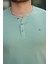 Su Yeşili Önü Düğmeli Sıfır Yaka Kısa Kollu Regular Fit Tişört- 2510 3