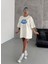 Unisex Bisiklet Yaka Baskılı Oversize T-Shirt - Beyaz 2