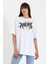 Unisex Bisiklet Yaka Baskılı Oversize T-Shirt - Beyaz 2