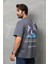 Unisex Bisiklet Yaka Baskılı Oversize T-Shirt - Siyah 5