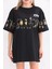 Unisex Bisiklet Yaka Baskılı Oversize T-Shirt - Siyah 5
