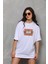 Unisex Bisiklet Yaka Baskılı Oversize T-Shirt - Beyaz 5