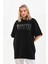 Unisex Taş Desenli Oversize T-Shirt - Siyah 5