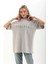 Unisex Taş Desenli Oversize T-Shirt - Gri 5
