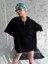 Unisex Yarım Fermuarlı Basic T-Shirt - Siyah 1
