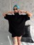 Unisex Yarım Fermuarlı Basic T-Shirt - Siyah 3