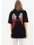 Unisex Baskılı Oversize T-Shirt - Siyah 3