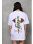Unisex Bisiklet Yaka Baskılı Oversize T-Shirt - Beyaz 5