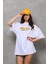 Unisex Bisiklet Yaka Baskılı Oversize T-Shirt - Beyaz 3