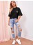 Bisiklet Yaka Baskılı Oversize T-Shirt - Siyah 3