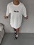 Unisex Bisiklet Yaka Baskılı Oversize T-Shirt - Beyaz 2