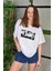 Unisex Bisiklet Yaka Baskılı Oversize T-Shirt - Beyaz 3