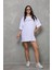 Unisex Bisiklet Yaka Baskılı Oversize T-Shirt - Beyaz 5