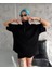 Unisex Yarım Fermuarlı Düz Oversize T-Shirt - Siyah 3