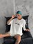 Unisex Baskılı Oversize T-Shirt - Beyaz 4