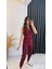Diano Beli Düğmeli Likralı Palazzo Bordo Pantalon 2