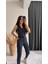 Diano Beli Düğmeli Likralı Palazzo Lacivert Pantalon 3