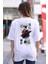 Unisex Bisiklet Yaka Baskılı Oversize T-Shirt - Beyaz 3