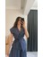 Eloya Denim Kumaş Bol Paça Pantolon Beli Ipli Yelek Takım Mavi 2