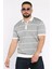 Erkek Polo Yaka Yarım Fermuarlı Çizgi Desenli Triko Tişört P-00016752 1