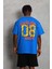 Unisex Oversize Baskılı Bisiklet Yaka T-Shirt - Mavi 5