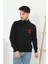 Unisex Yarım Boğazlı Baskılı Dokuma Triko - Siyah 1