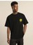 Unisex Bisiklet Yaka Baskılı Oversize T-Shirt - Siyah 2