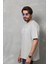 Unisex Bisiklet Yaka Baskılı Oversize T-Shirt - Gri 4