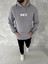 Uzun Kol Kapşonlu Göğüs Baskılı Sweatshirt - Gri 2
